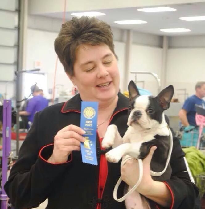 Jackie holding stolen dog "Sniper"