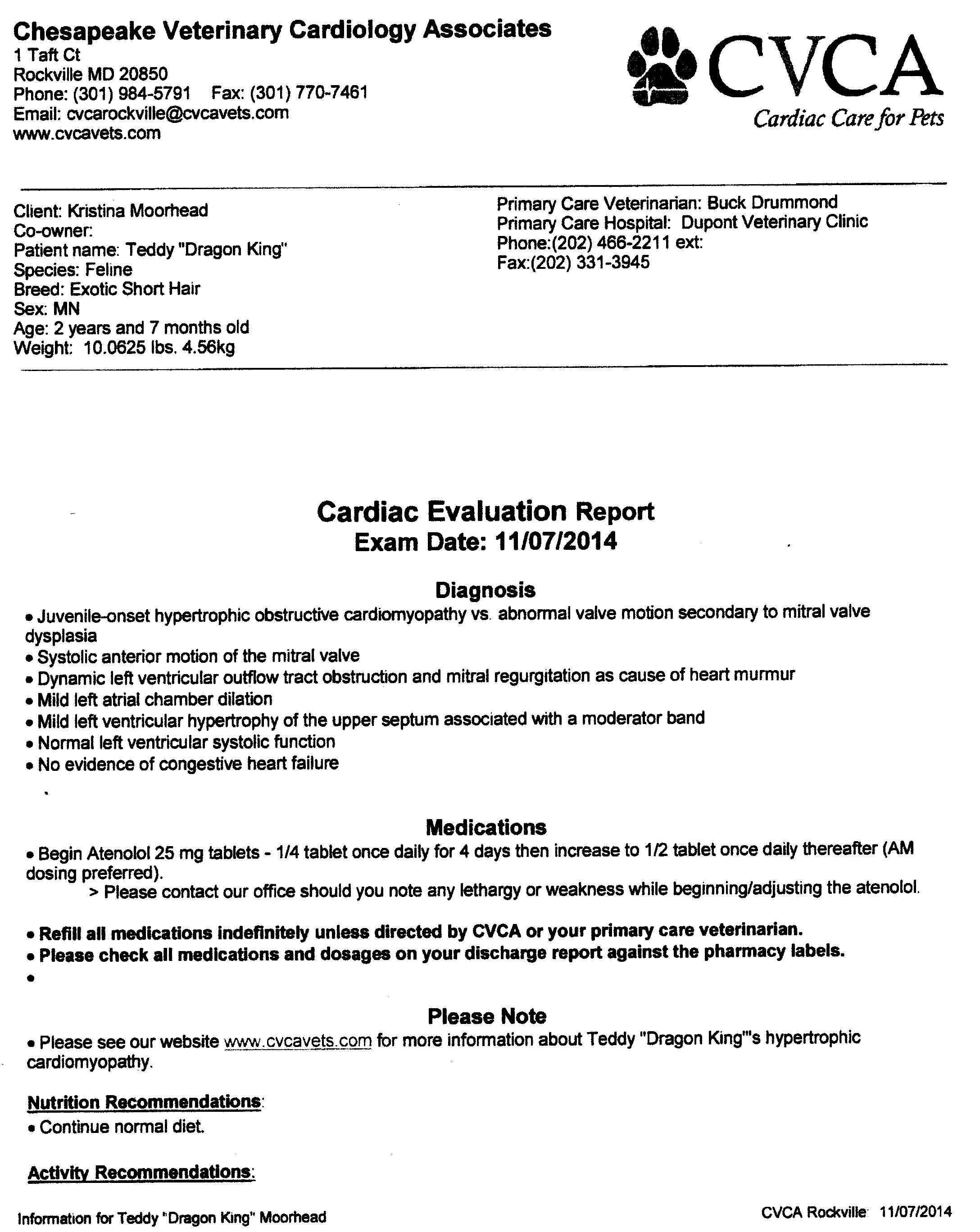 CARDIAC report, page one