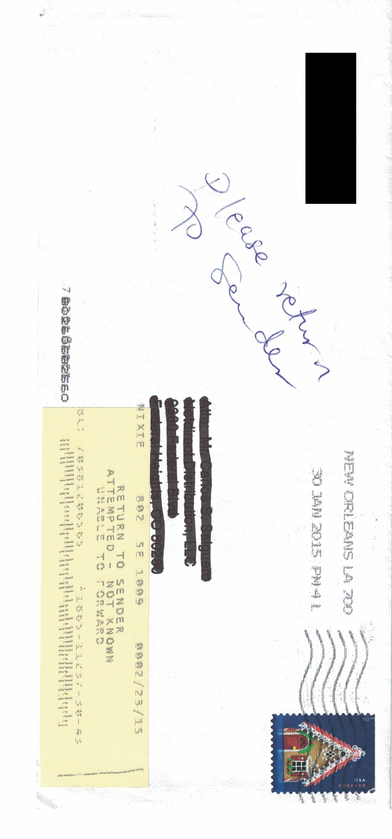 Envelope of returned letter sent to Netdirect Distribution, LLC (netdirectsales).