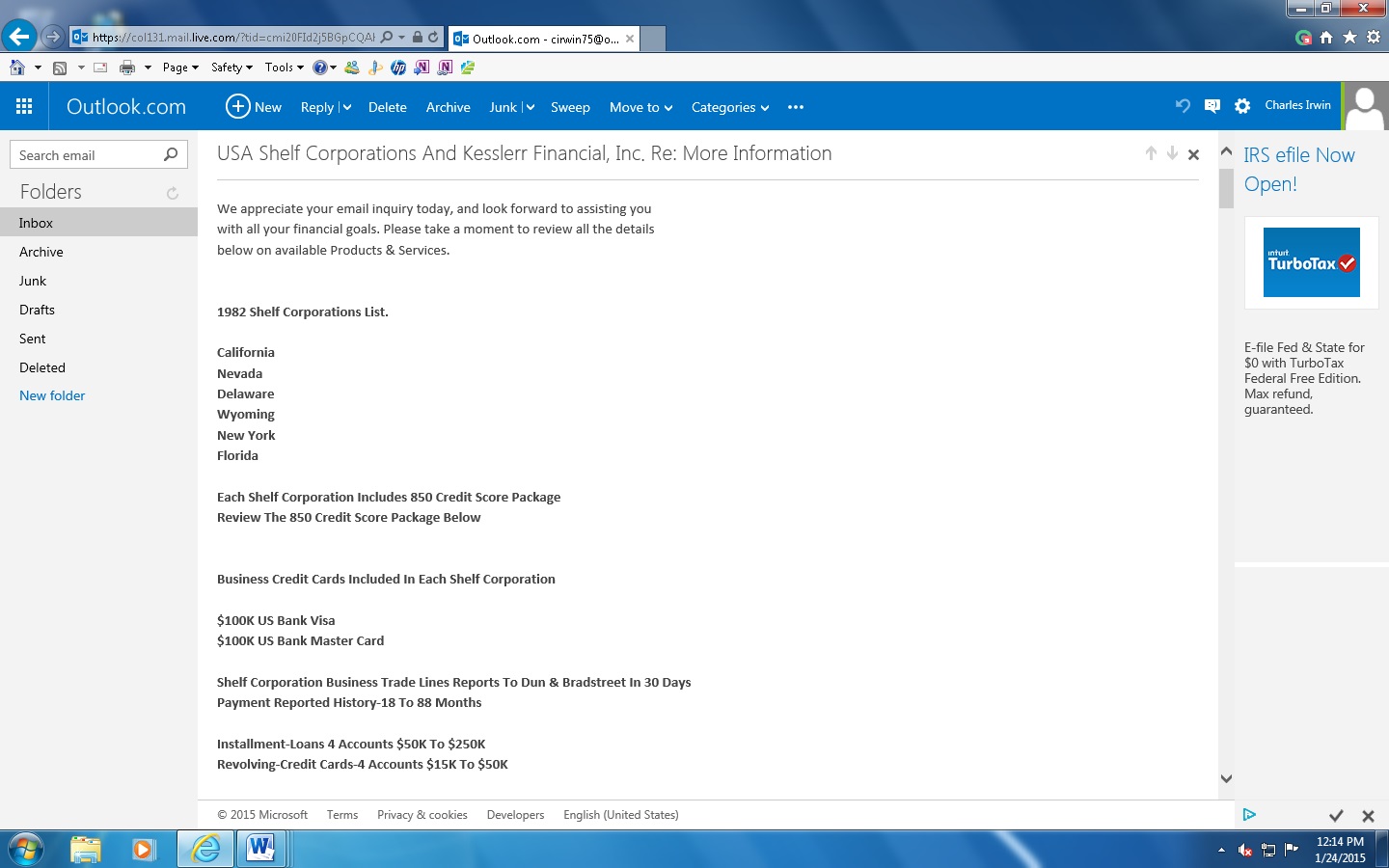 automated email from usa shelf corporations...notice format and contact information.