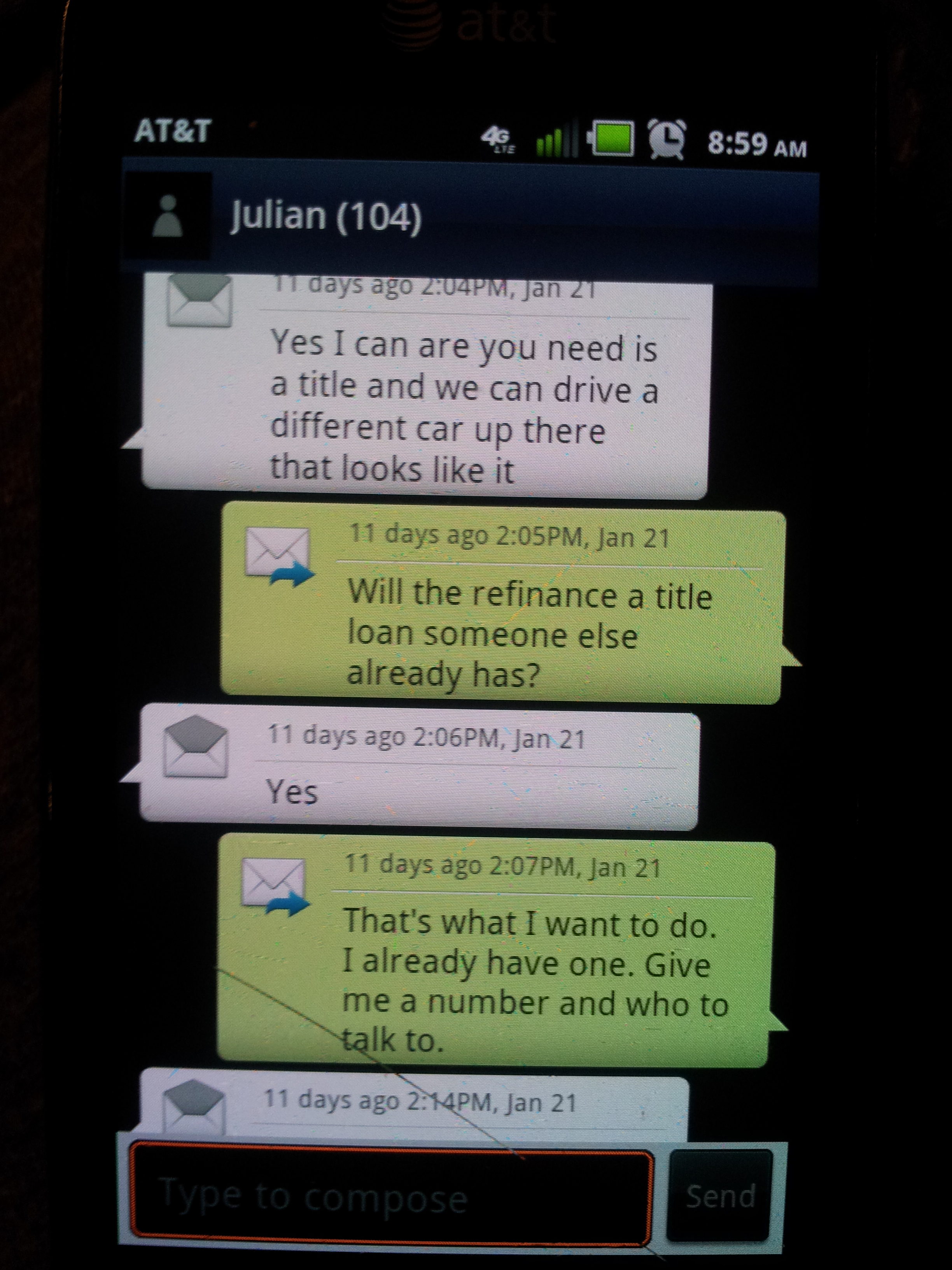 text messages between me & julian.. me--green.....julian-white