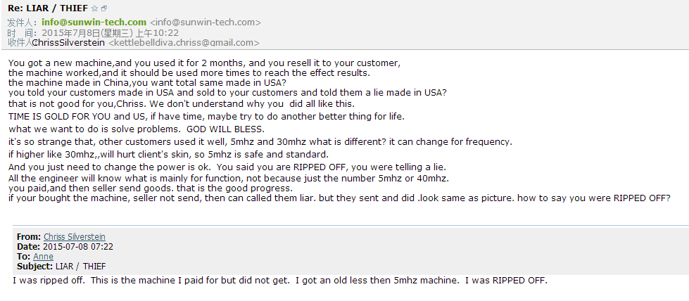 She used it for 2 months and resell it to her customer.6 months later,she came back with anger,and will not solve the problem with us.