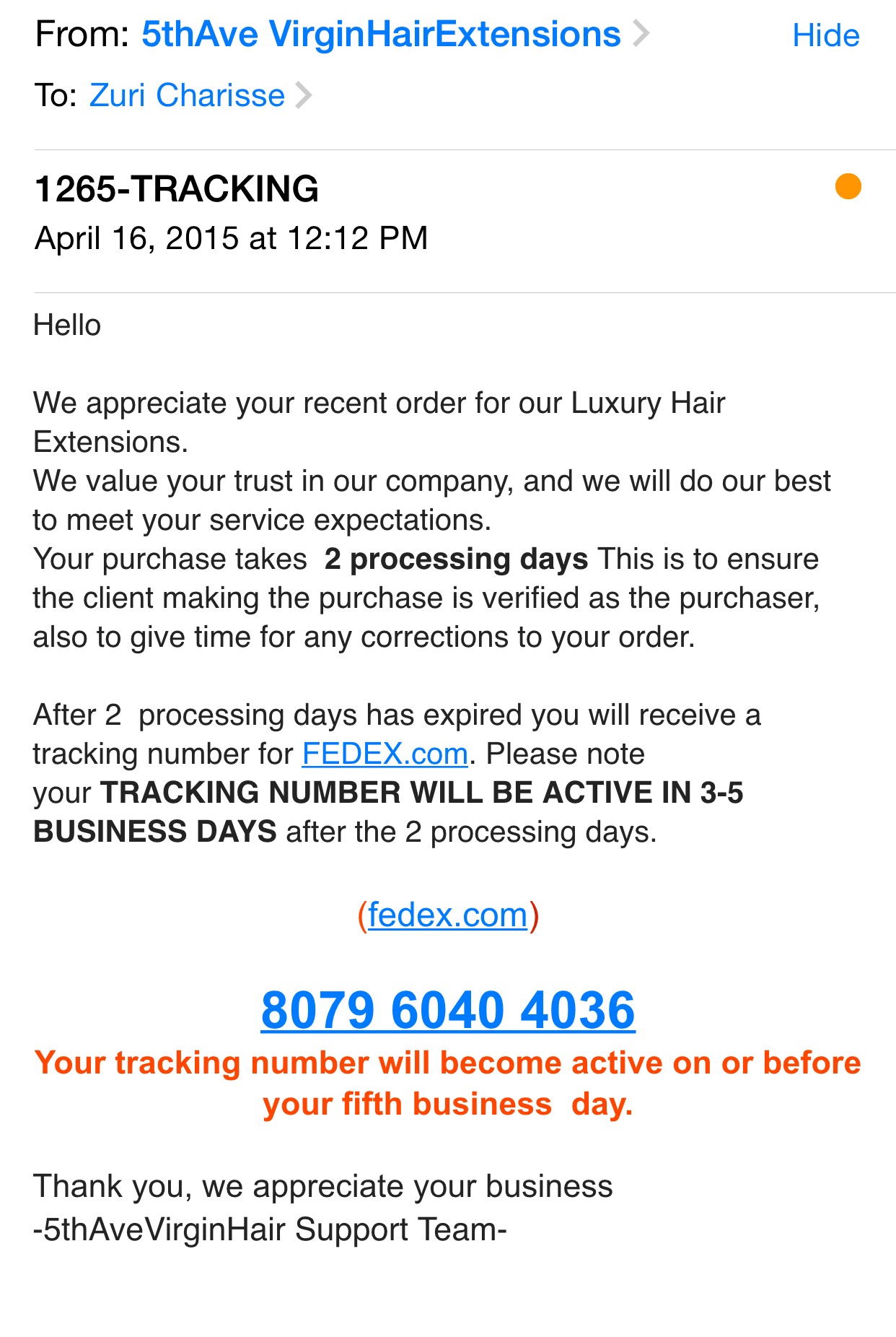 received tracking