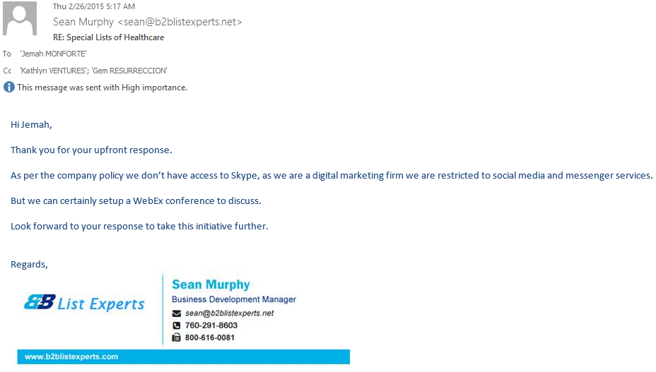 One of Sean Murphy's emails.