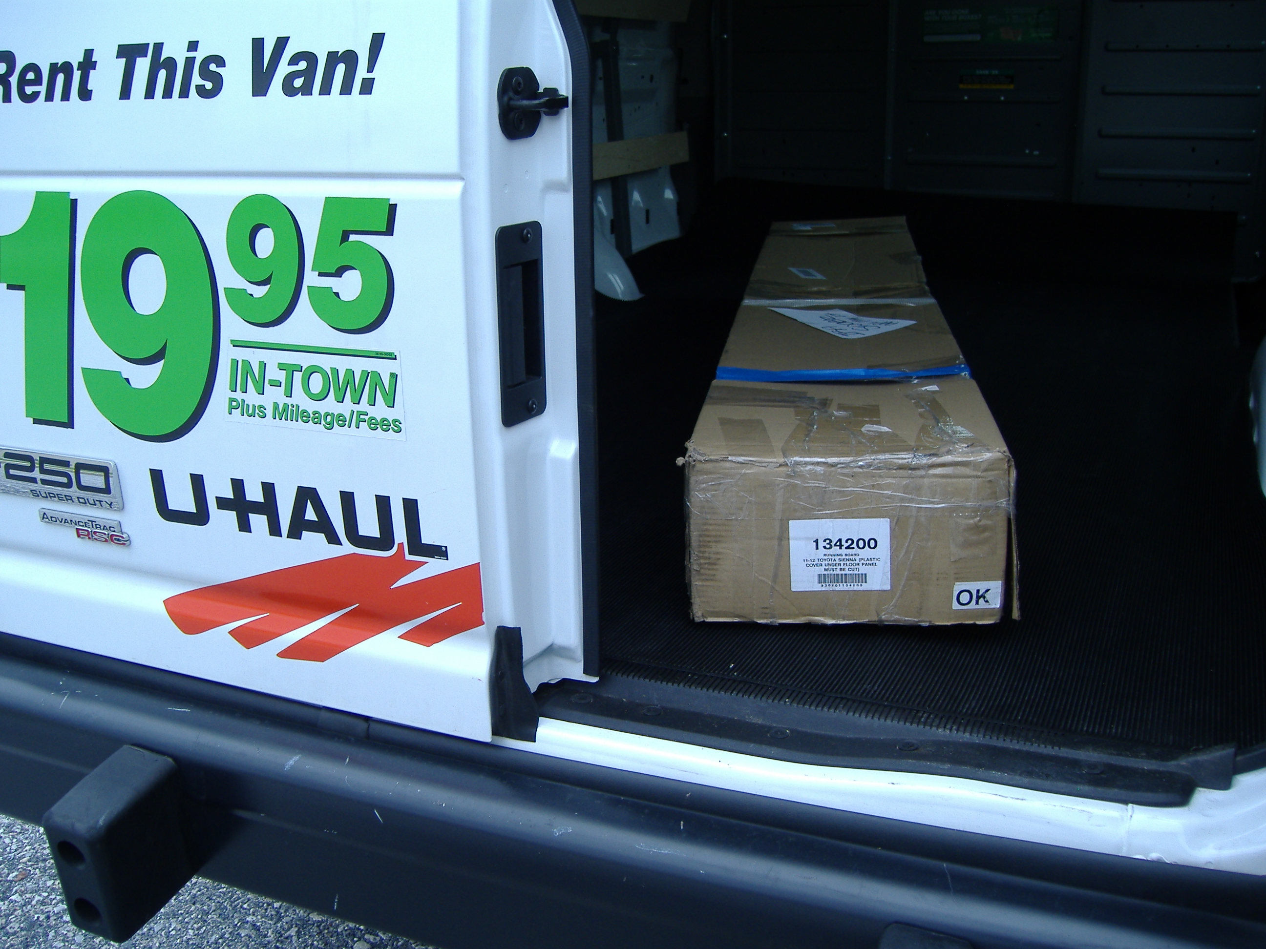 Rented U-Haul Truck to transport Running Boards to and from the Toyota Dealer