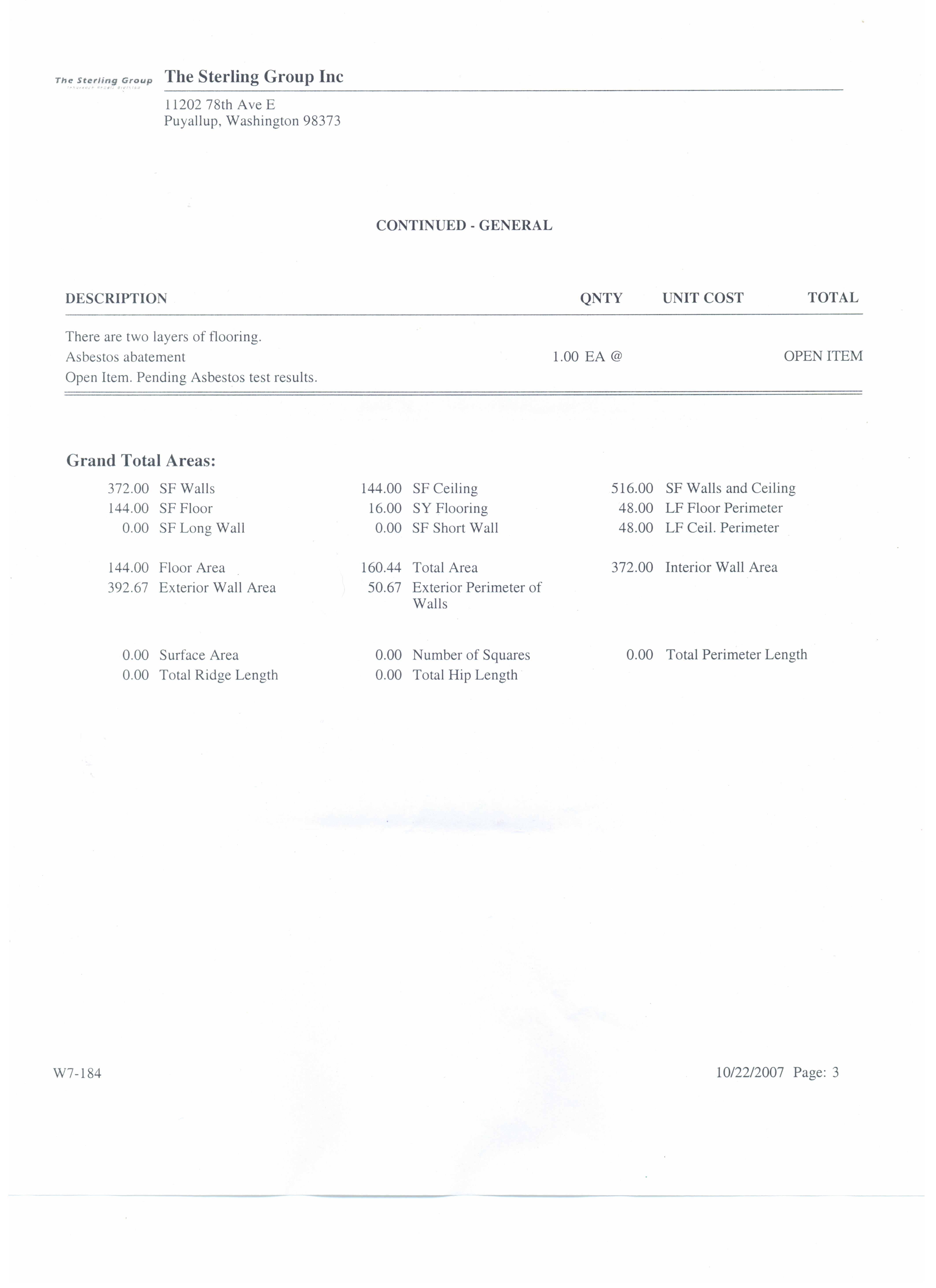 Page 3 of 5 of Steven Hartmann's Estimate for water damages