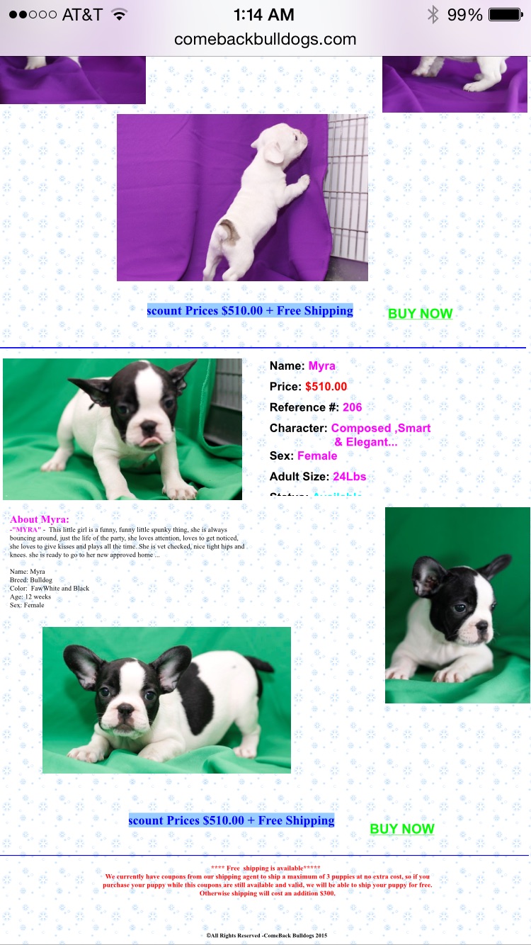 I'm my search for a French bulldog I came across this site. Same shipping offer. I'm sure this is another of their many scam sites out there. Beware!