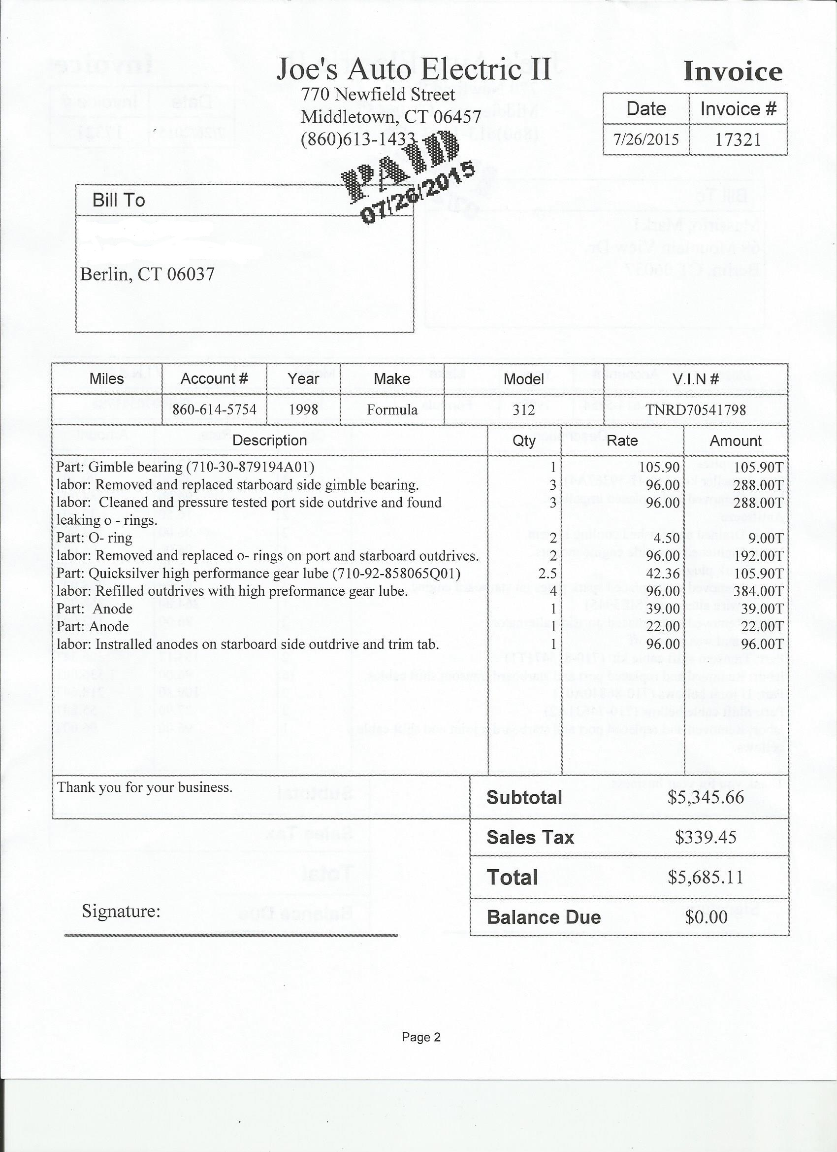 Invoice for the other repairs and to perform all the service that was never done as promised
  