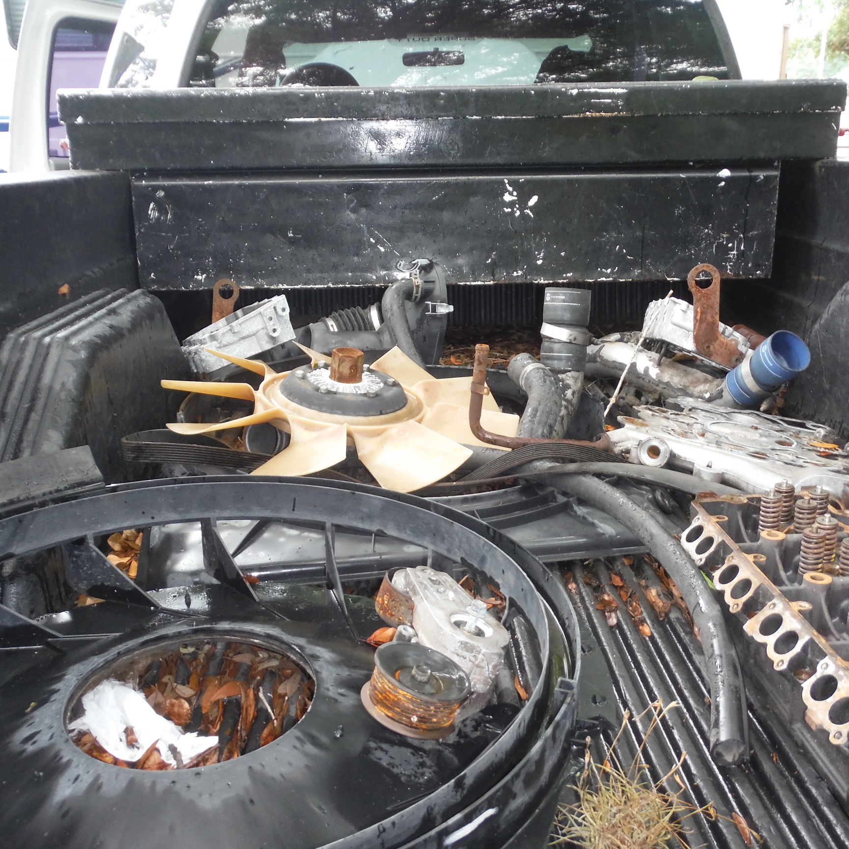 parts left in the bed of the truck to rust and corrode