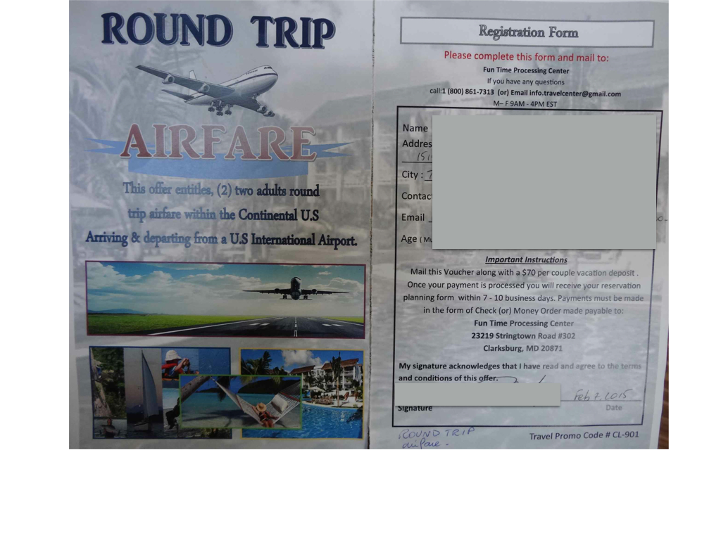 Ronund trip airfare registration form