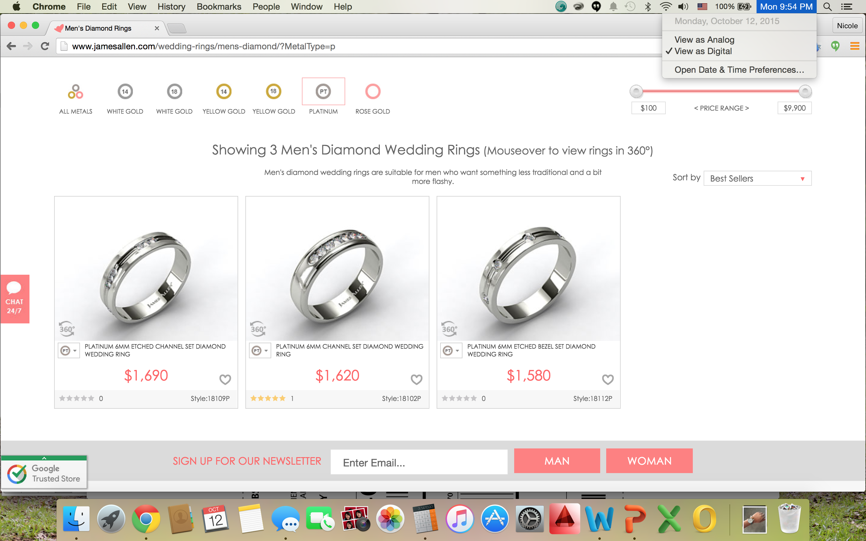The other 3 rings in the same category (platinum with diamonds) listed in $1600 range