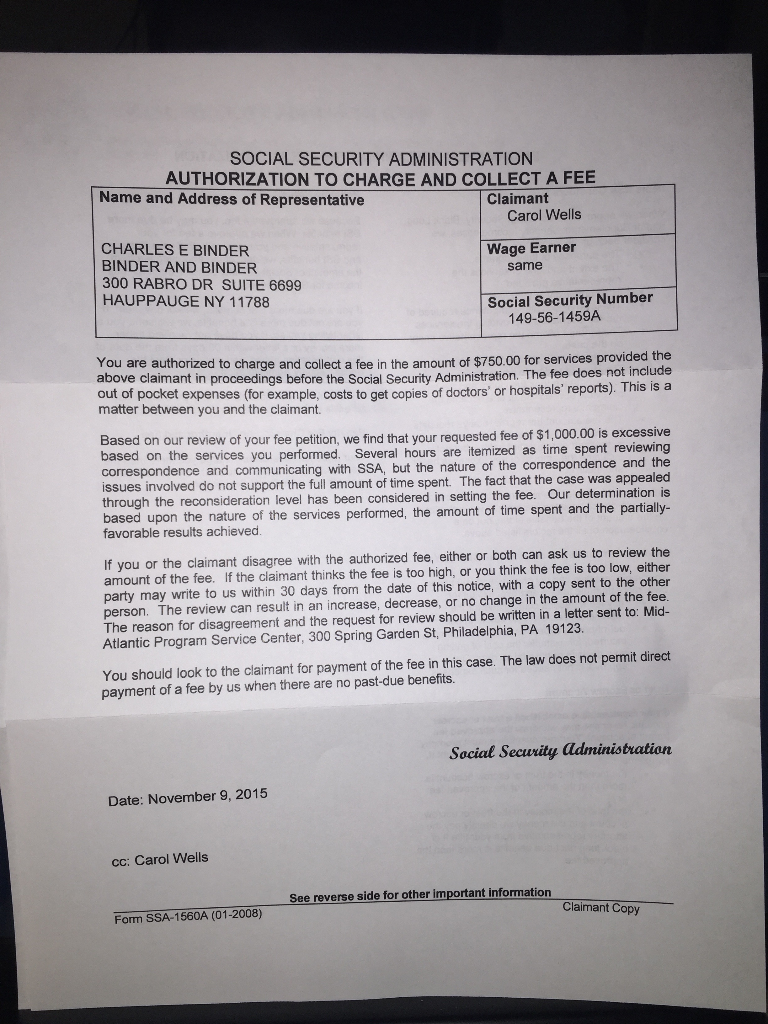 Letter from "Social Security Administration"