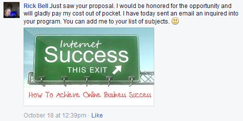 Rick Bell wanting me to train for $5,000 that he did not have. :(