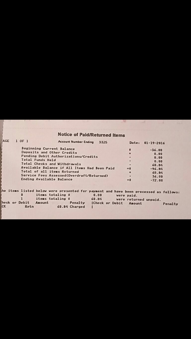 Suntrust bank statement no deposit