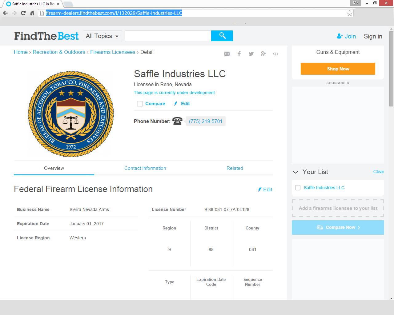 Saffle Industrys FFL info