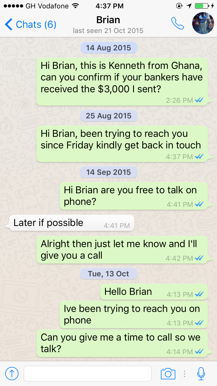 whatsapp chat with Brian