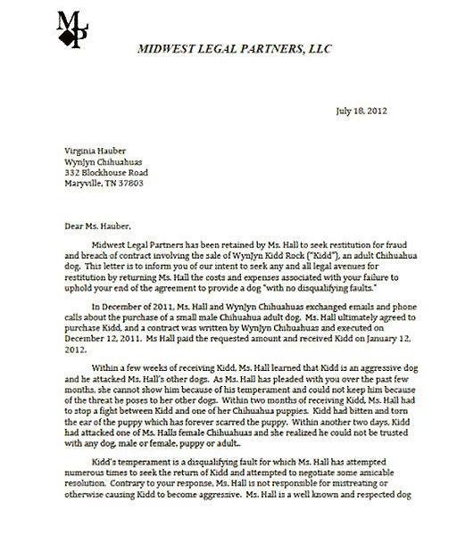 This is the letter my attorney sent to Ms.Hauber in an attempt to come to a resolution