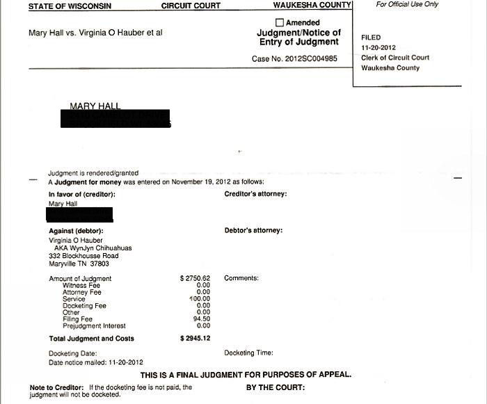 The judge looked at all the information and ruled in my favor. This is a copy of the final judgment.