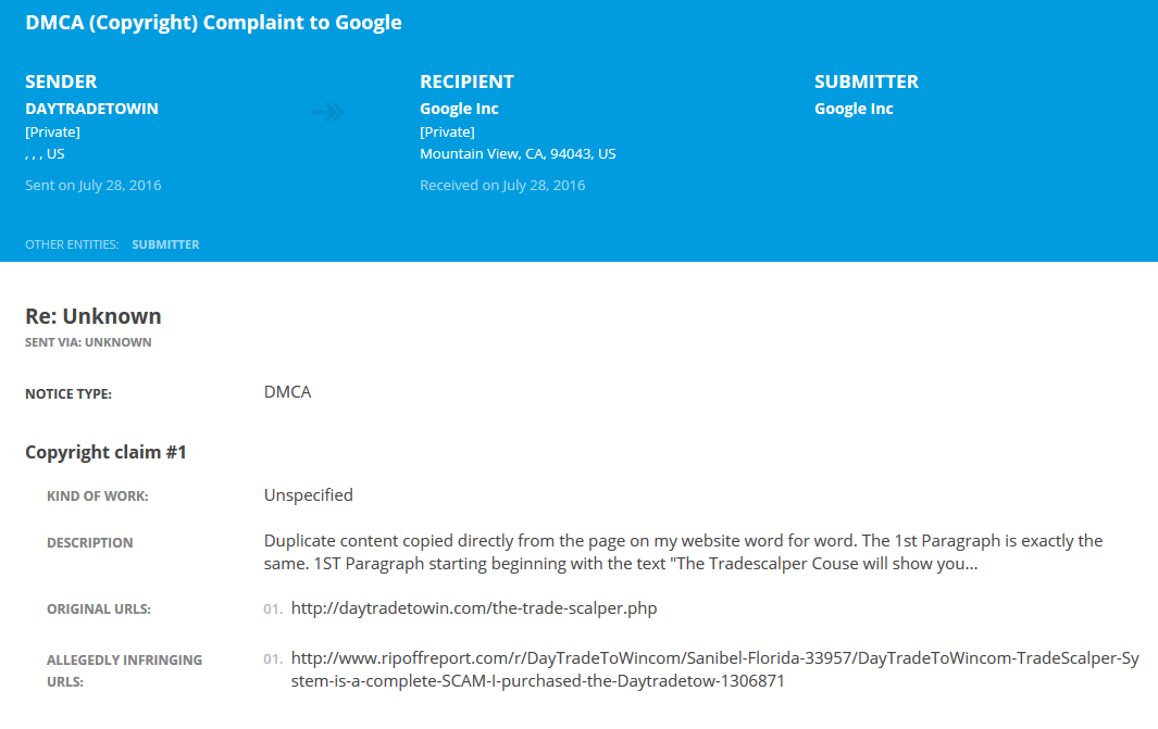 fake DMCA - Webactivism