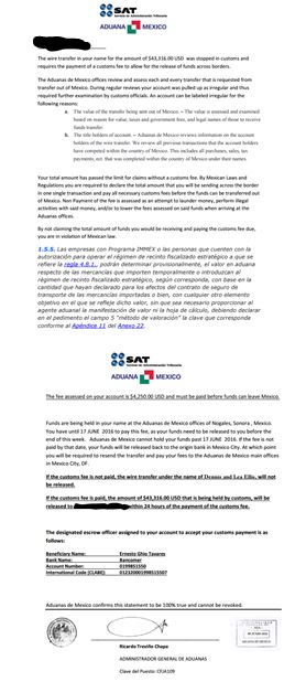 Document sent to Mexican SAT office - see email response
