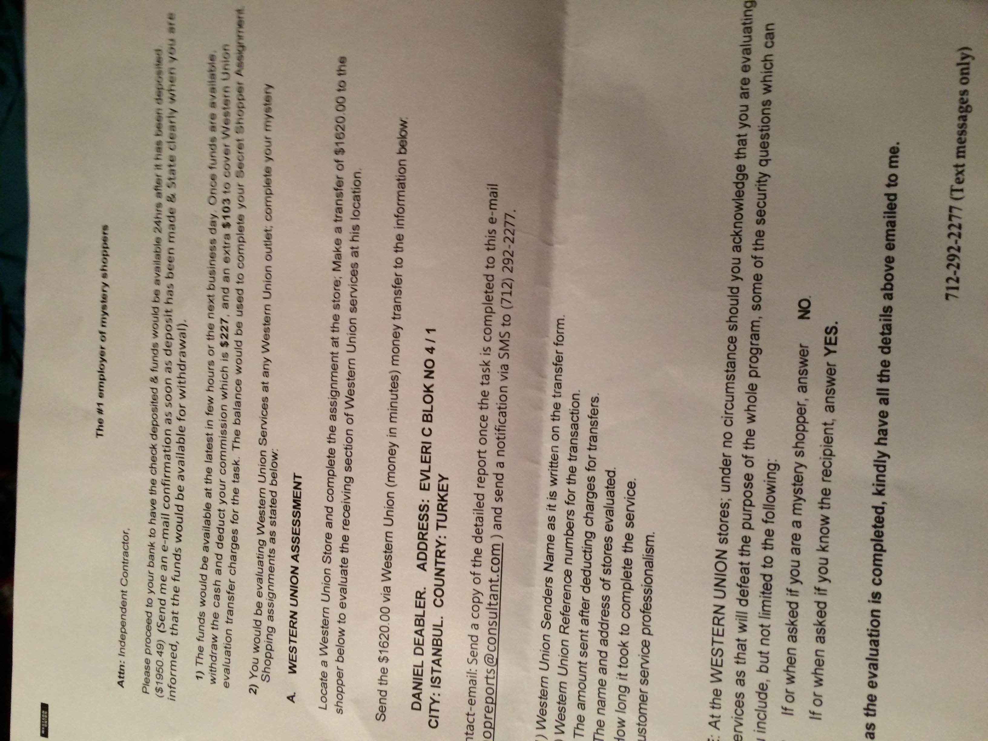 Letter, Suspicious Check and Address from USPS Priorty Mail 