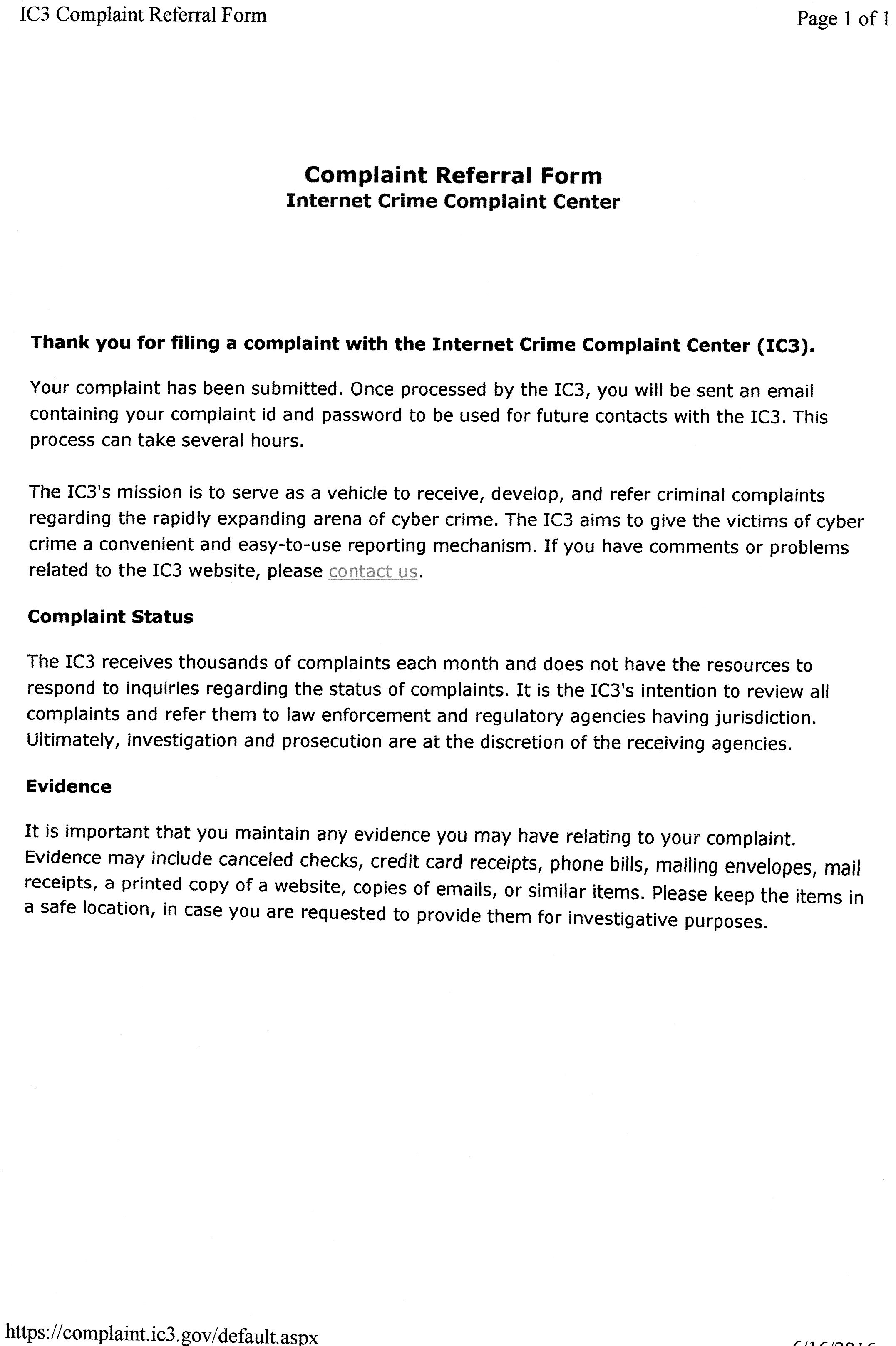 IC3 Complaint File