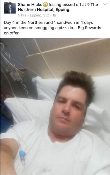 Shane Hicks in hospital