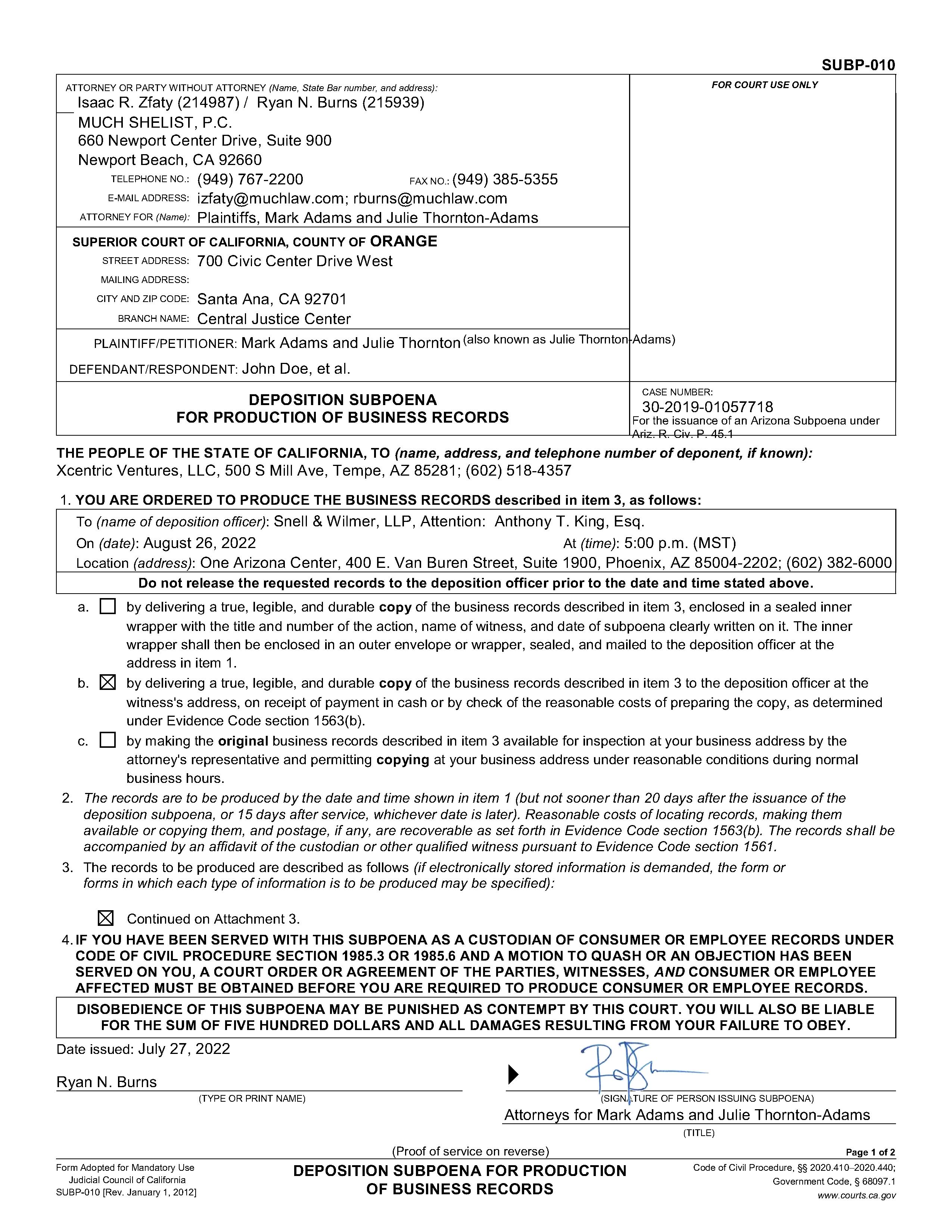 Subpoena Pg 1