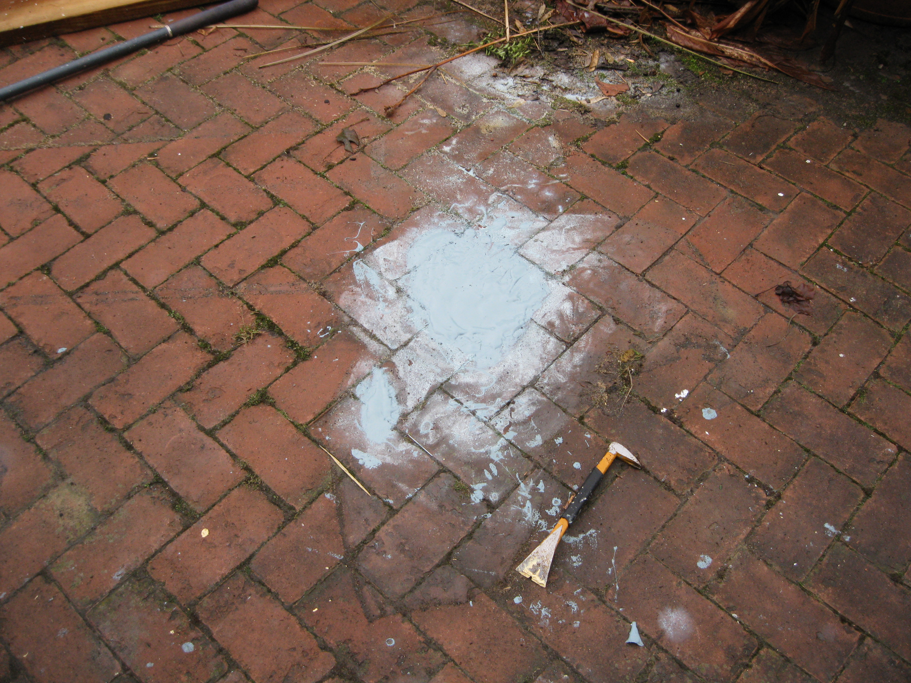 They spilt a half gallon of paint on our brick patio, ended up stepping in it and tracking across the patio. It was the last day they worked that winter. They never returned to clean it up. Just one o