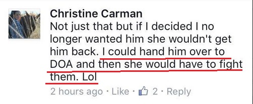 What Carman has to say on FB when someone finds out they have been conned by Carman and try to get their horse back