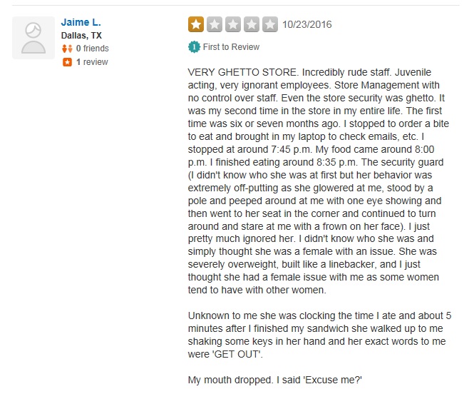 The first part of the Yelp Review