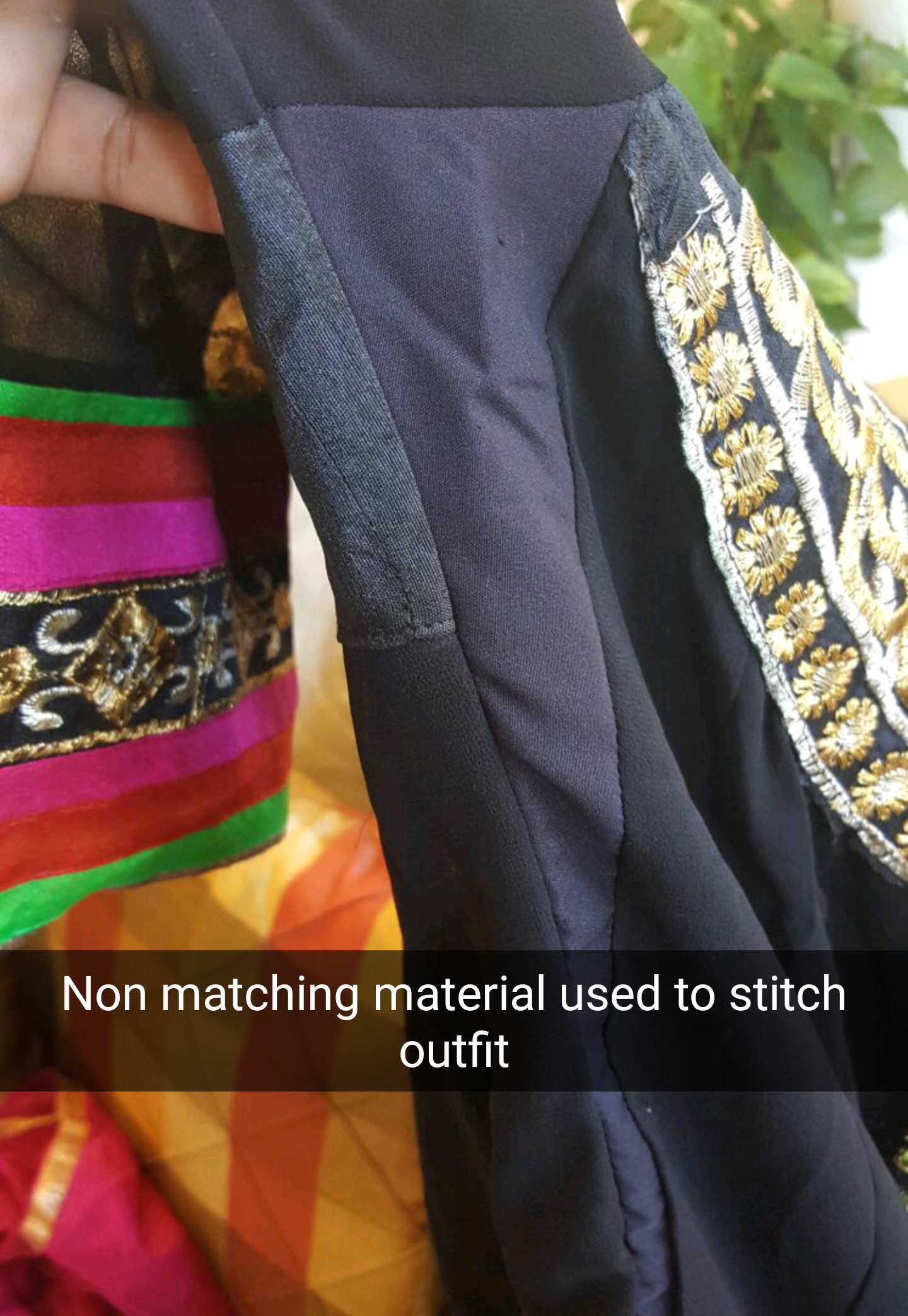 Multiple different fabrics were used to make this suit the size I wanted. These fabric patches were only used on the left side and not the right side so there is no matching.