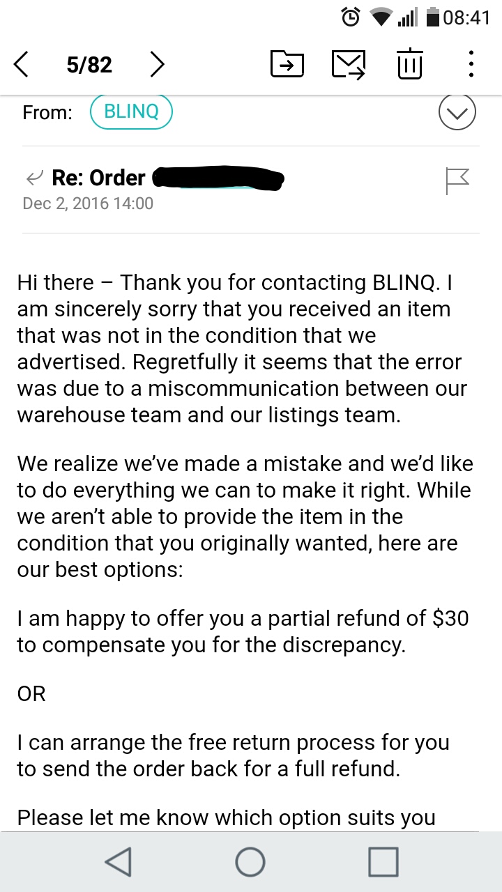 Initial response from company.