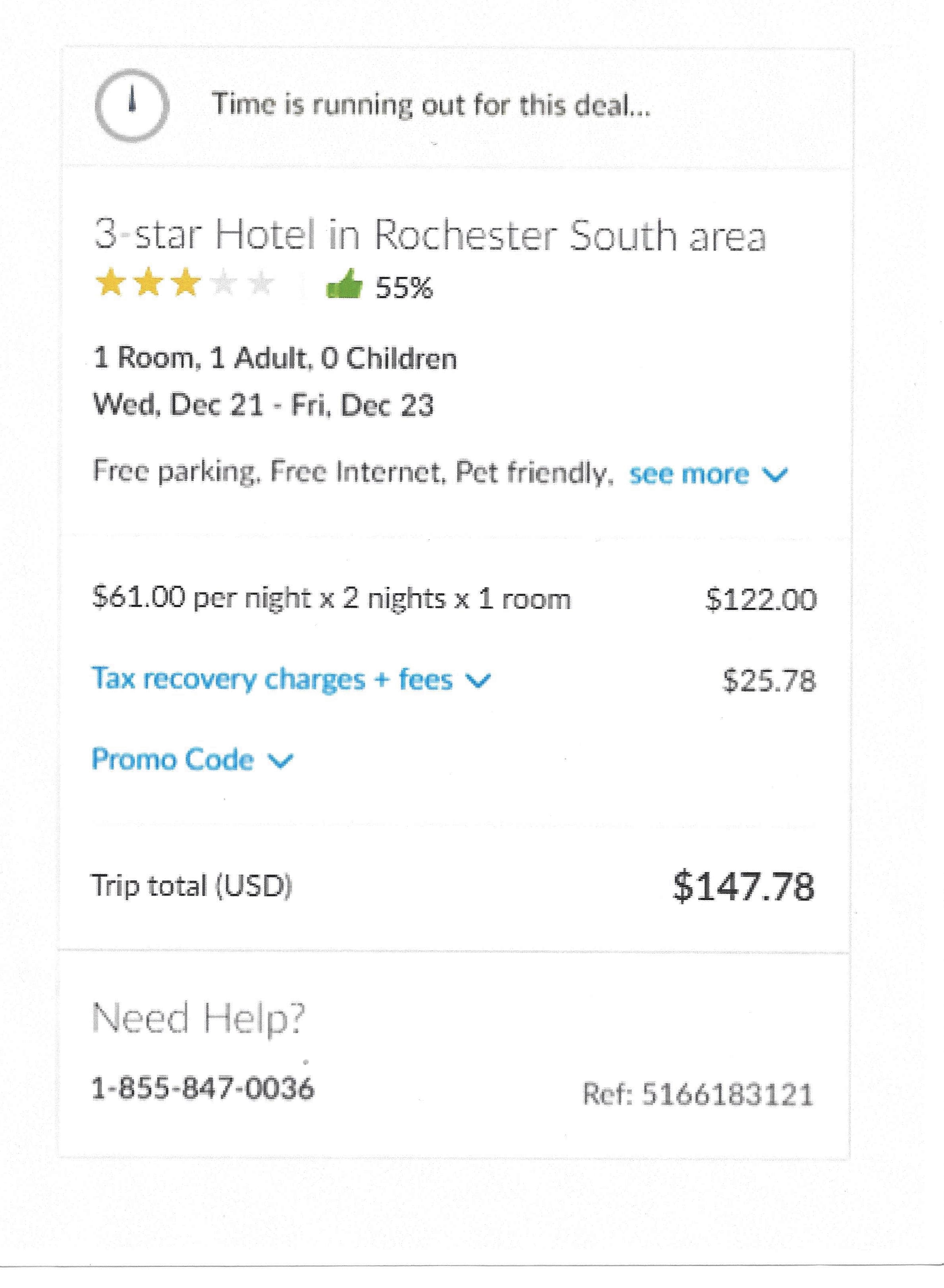 Hotwire rate as booked