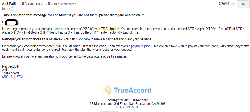Trs limited sending me to collections for $550 from canceled trial subscriptions