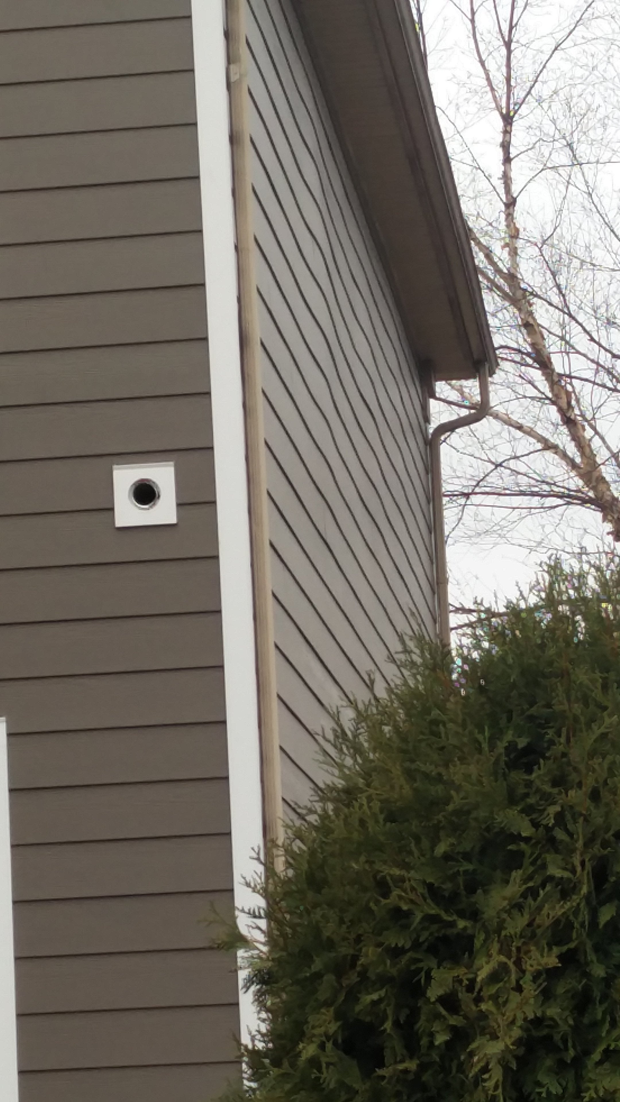 He doesn't put the proper vents for bathroom vents and if you look at the siding you can see where it's getting wavy and separating. If you were to stand beneath the siding wall you can see gaps acros