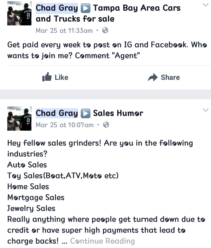 He is a fraud & scammer how does getting paid from facebook & instagram got to do with your current business which is auto & credit repair.