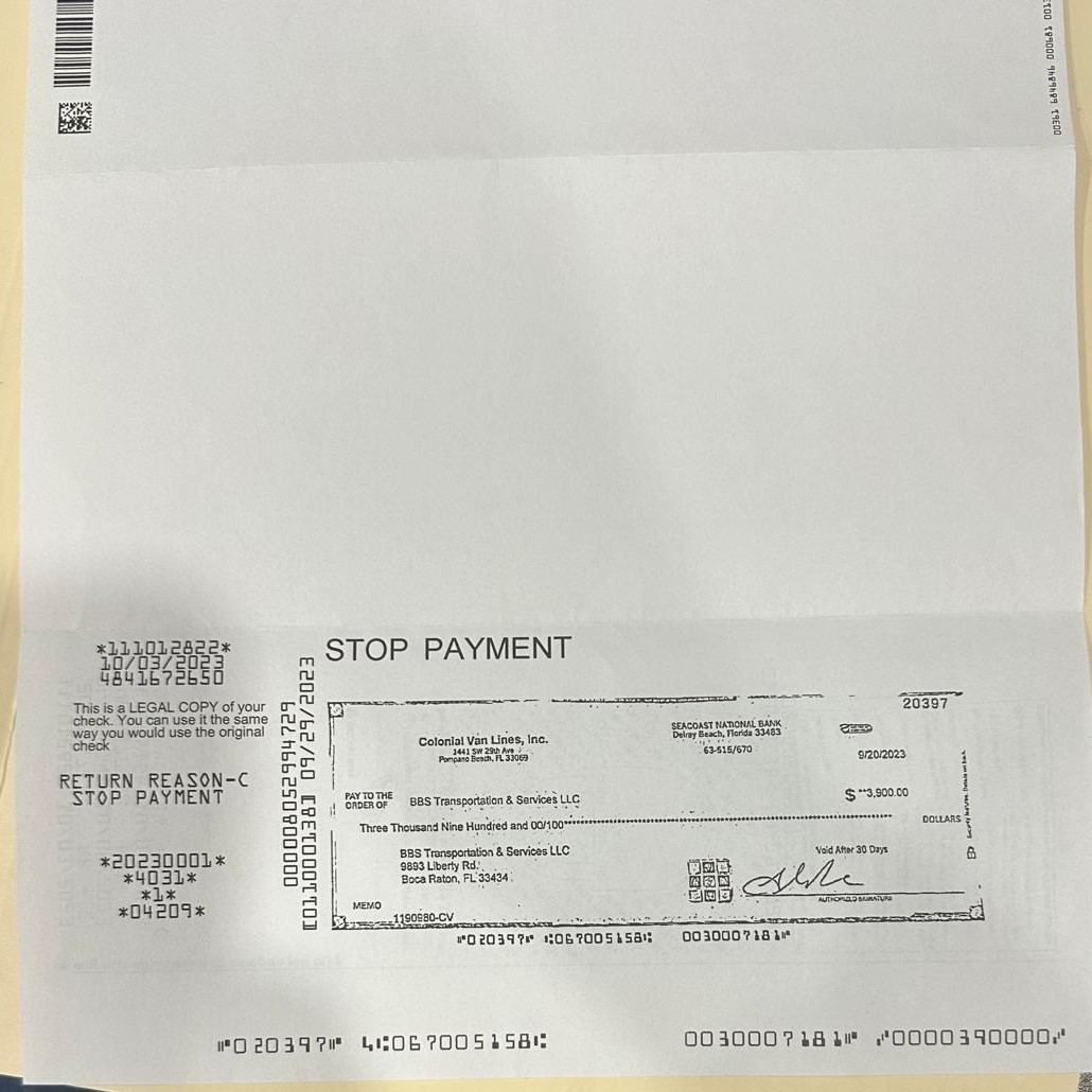 bad check given by scambag