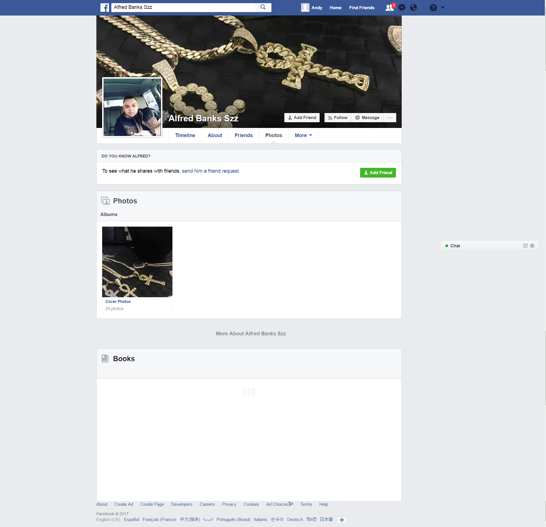 | This is his Facebook page which he uses his alias name Alfred Banks Szz. | 