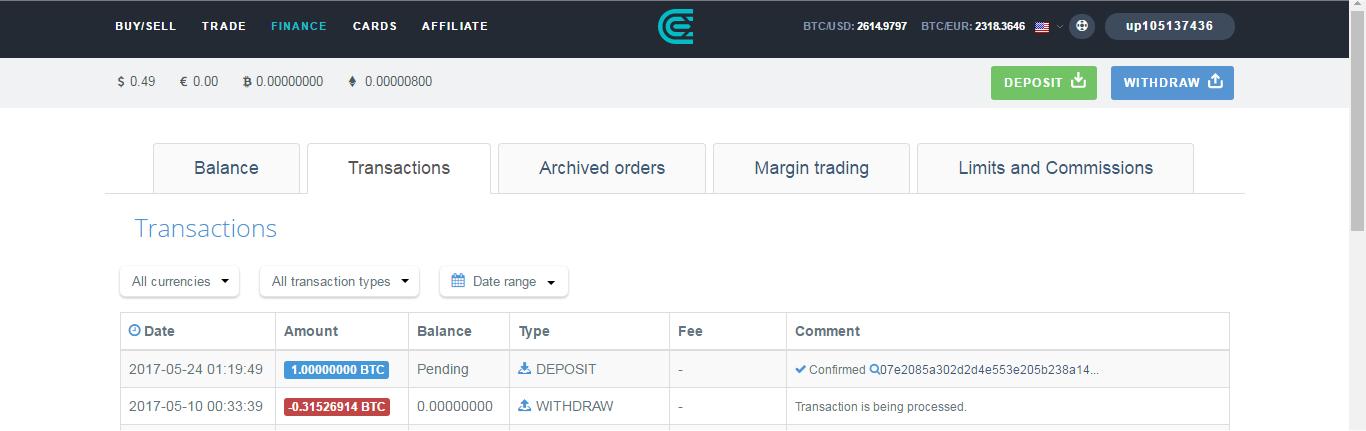 Proof the pending withdrawal and deposit