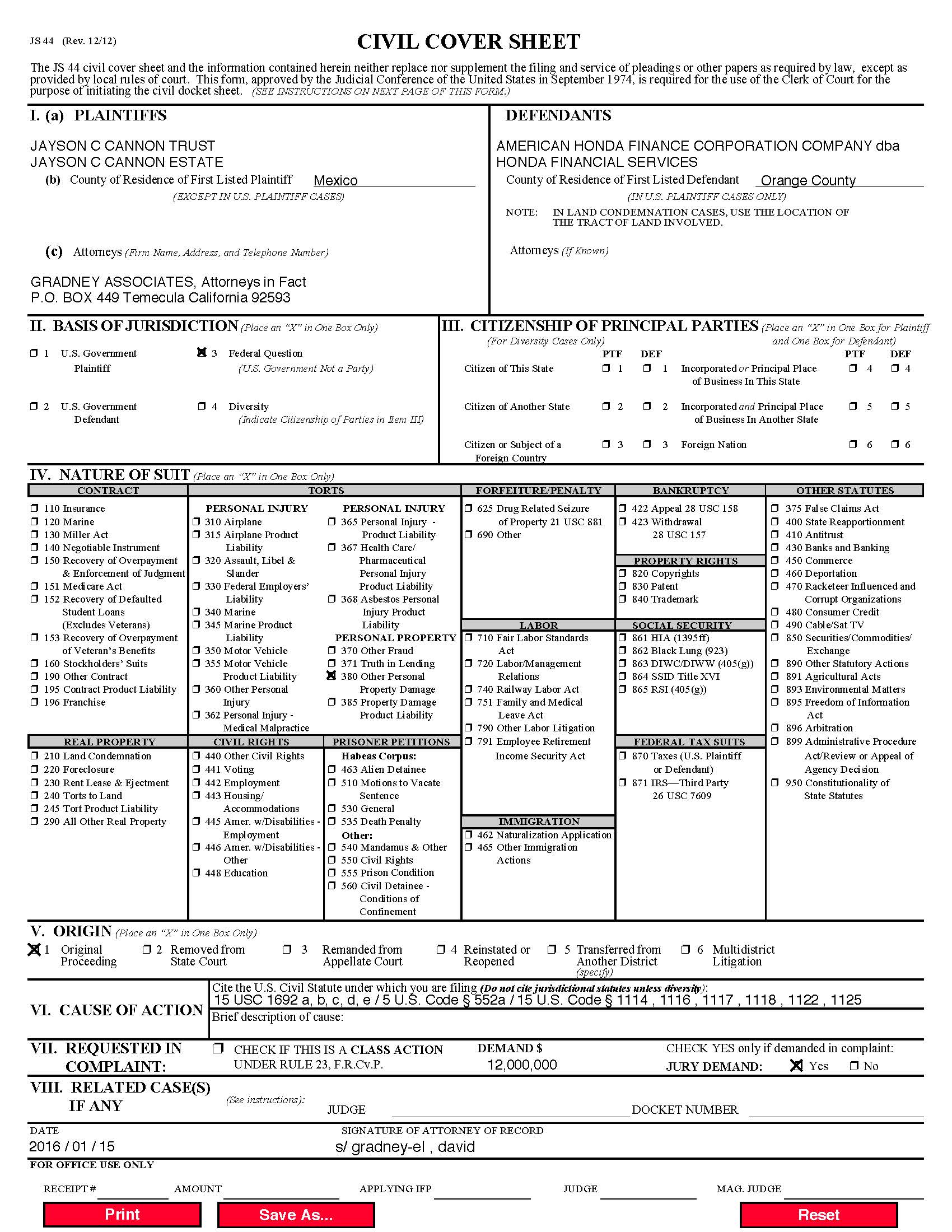 Honda Lawsuit for Wet Back and Gradney & Associates are attorney in fact because he doesn't know what he is doing, FRAUD PROOF his response is a lie just like his inter soul, dirty from unclean hands 