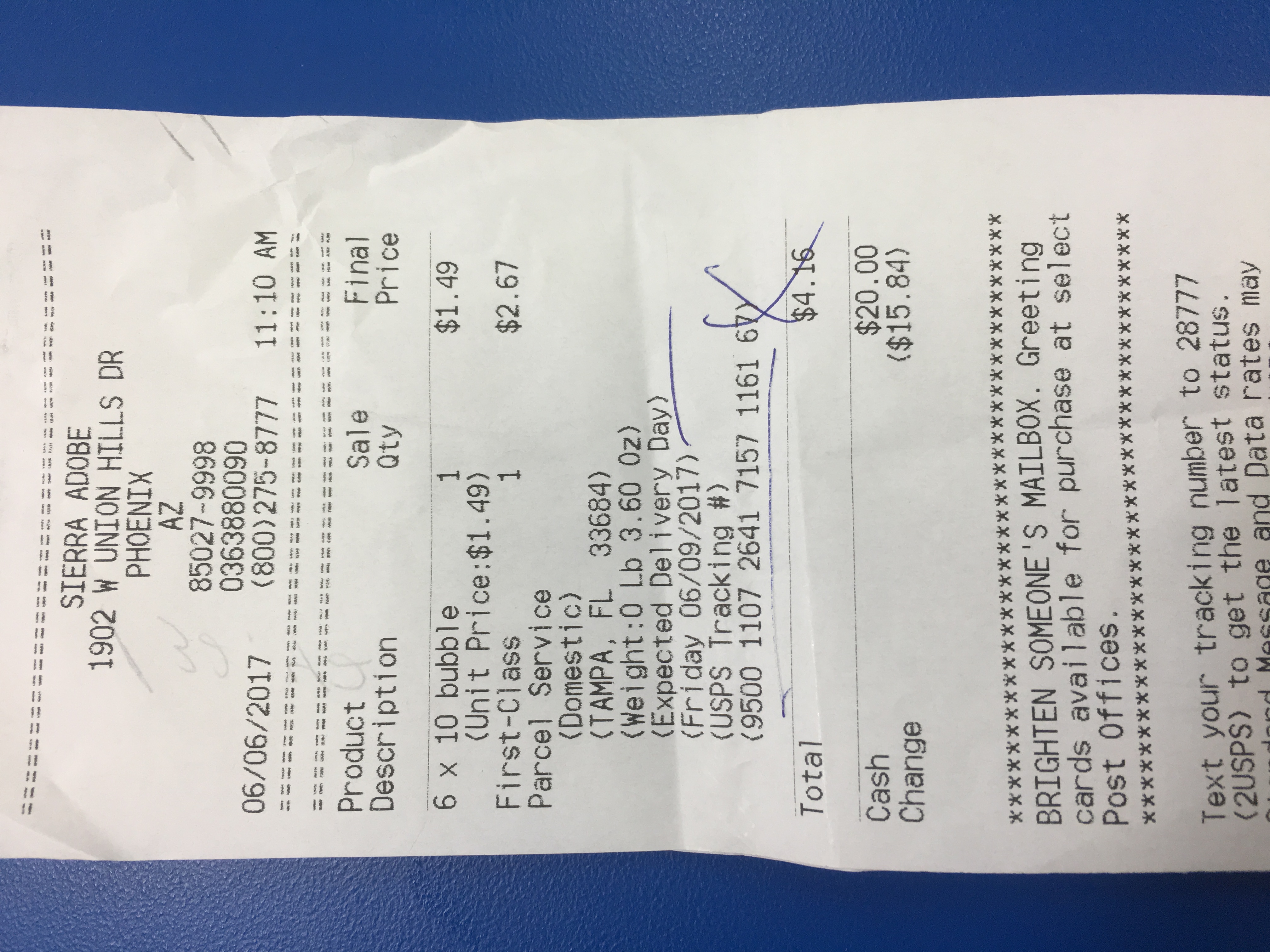 This is the receipt for the carcinia product mailed to the Florida warehouse the same day as the "Refused" delivery of the Allumiere product sent back to their Calif. warehouse address that was alread