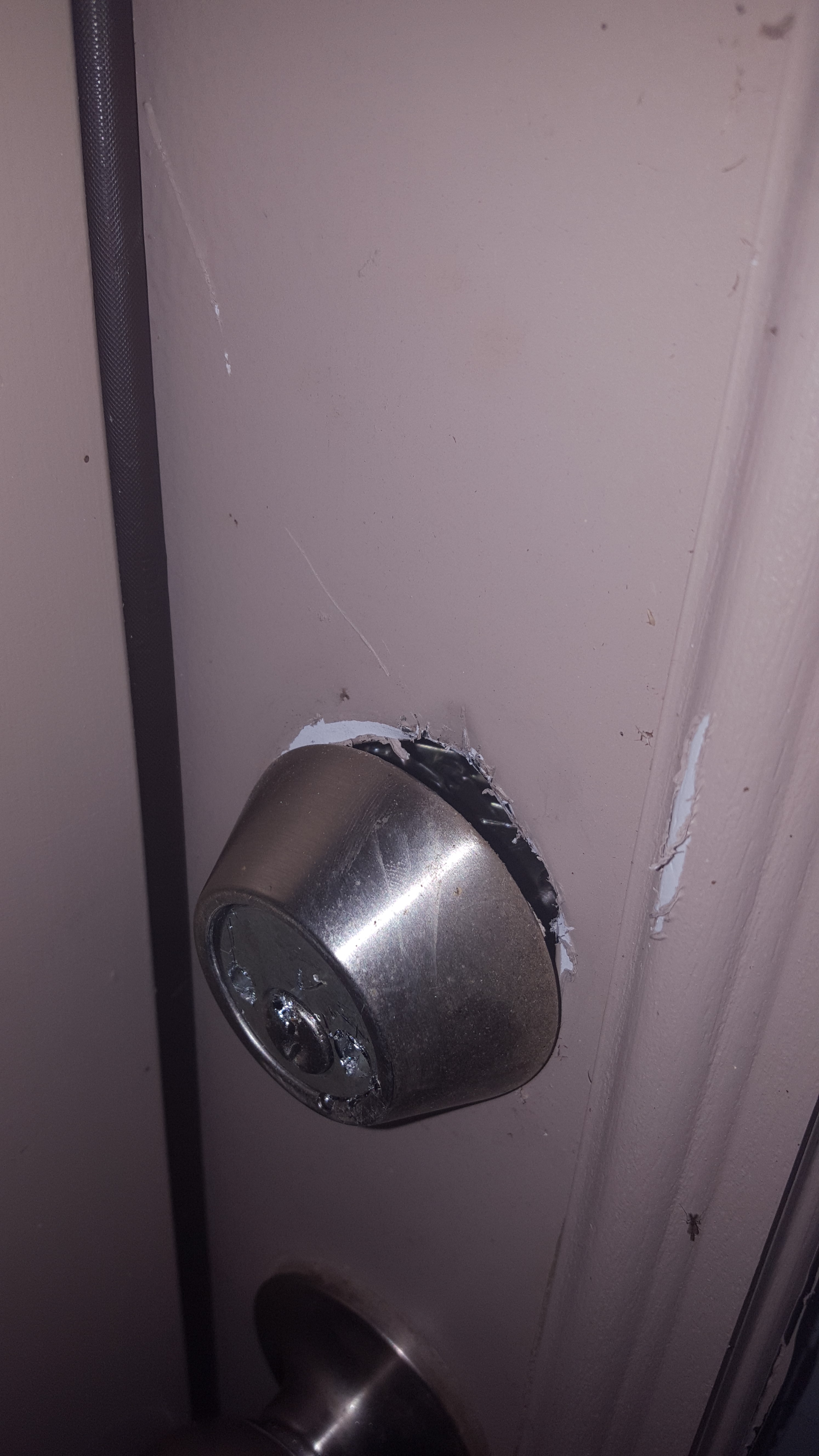 pic of old back door lock and door damage #3
