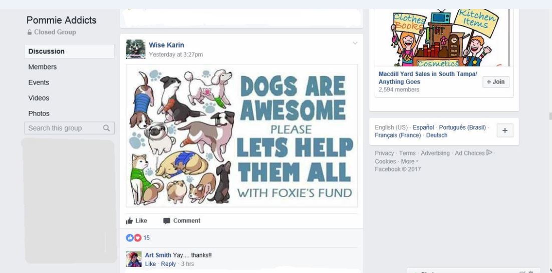 Wise Karin started advertising the fraudulent face book group Foxie's Fund after Kelly Scott Sandusky ban me admin for Foxie's Fund Art Smith commented 