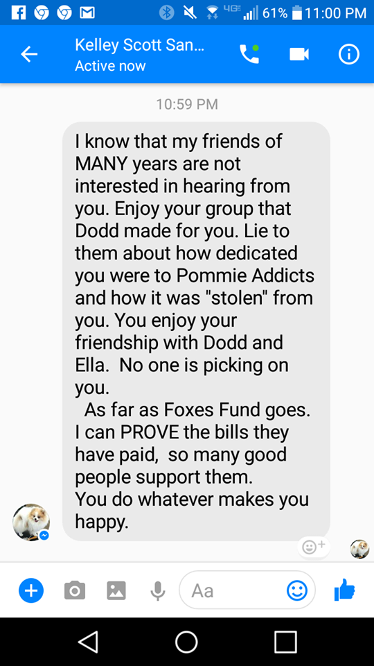 Kelly Scott Sandusky was trying to blackmail me in personal messages she was like a Jim Jones follower over this fraudulent person Dominick Tambone 
