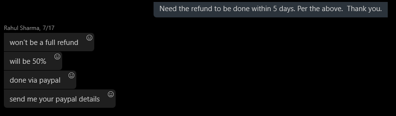 Rahul admitting to 50% refund. 
