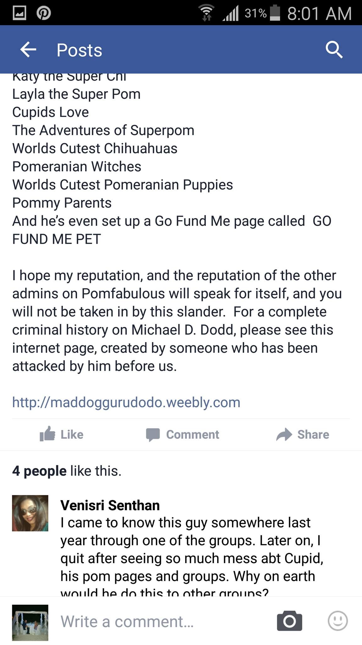 Randy Boles share web page suggesting to harm Dogs