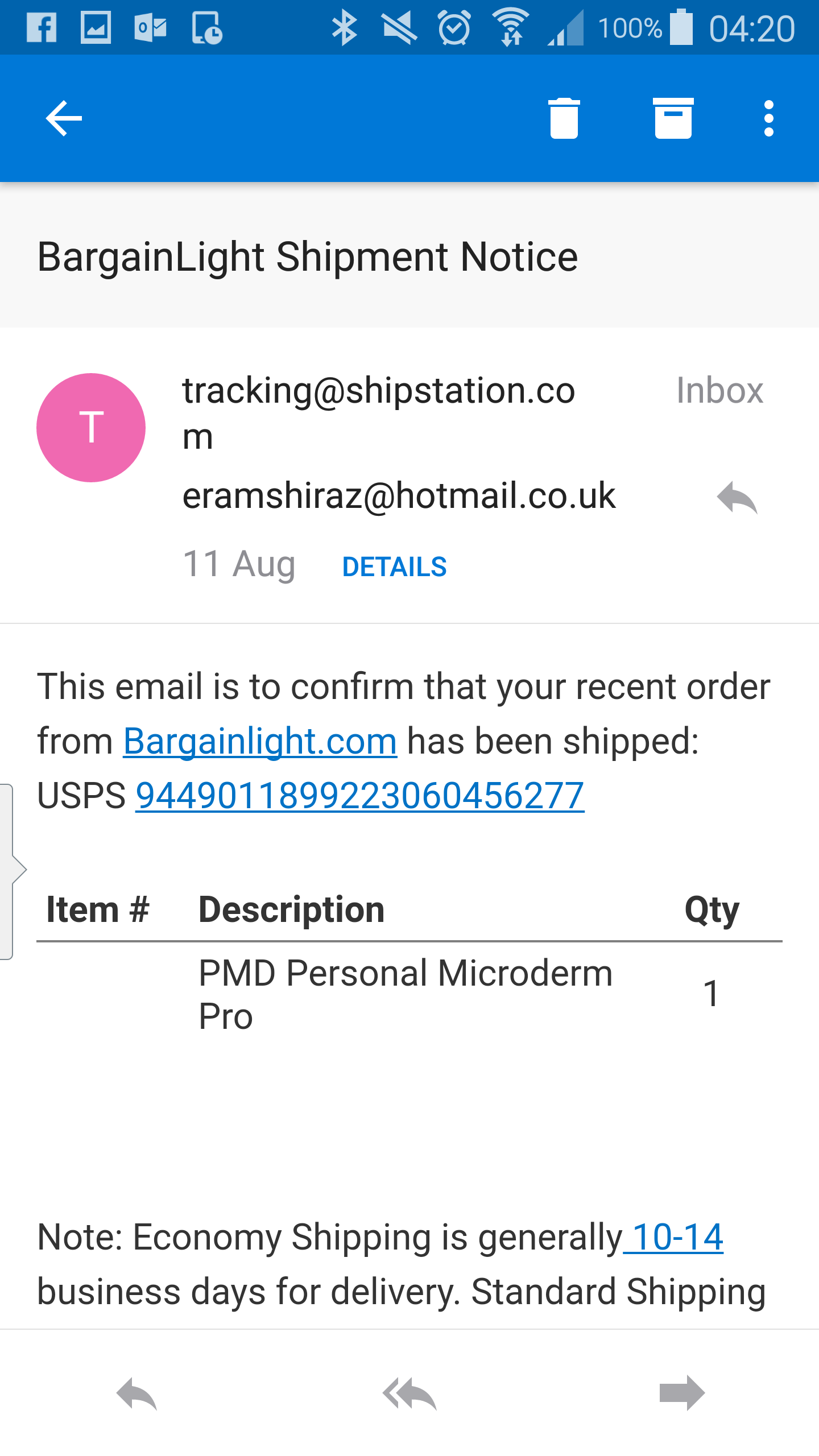 Shipping confirmation