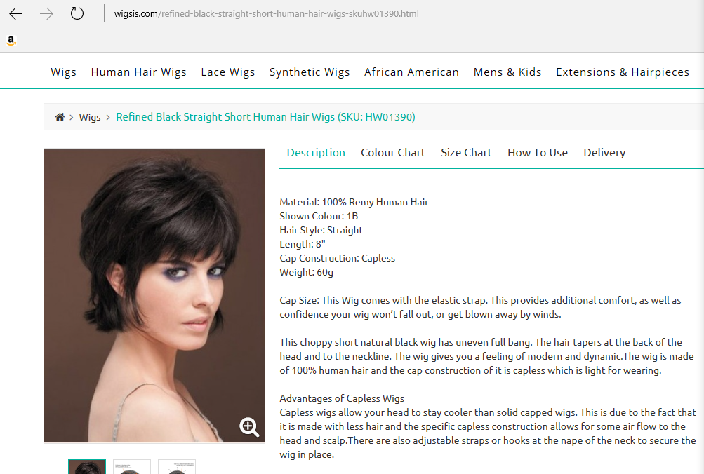 The wig advertised on website