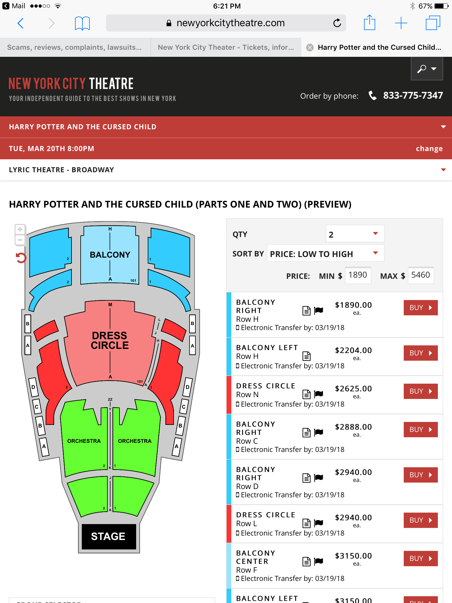 Inflated ticket prices. (Original $40-155) 